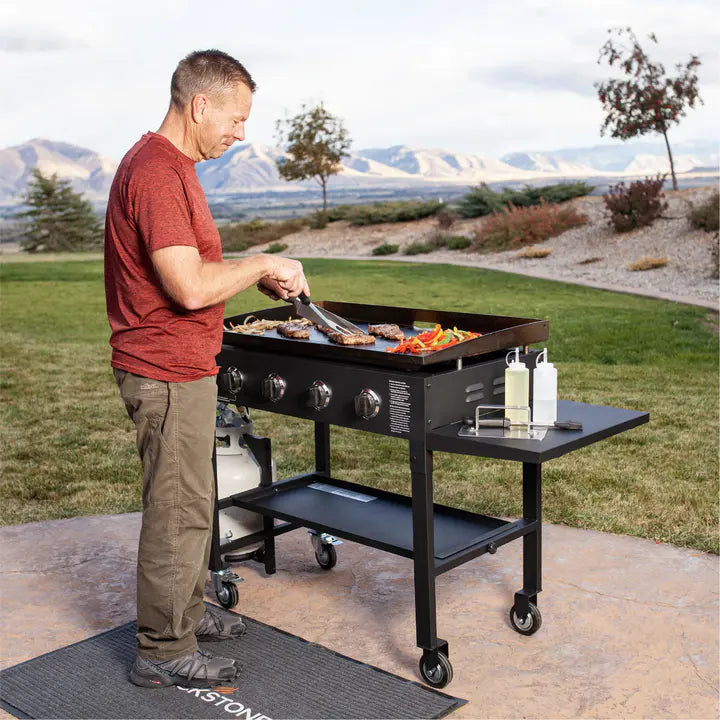 Blackstone 36 Inch Gas Griddle Cooking Station 4 Burner Flat Top Gas Grill Propane Fuelled Restaurant Grade Professional 36�� Outdoor Griddle Station with Side Shelf (1554)