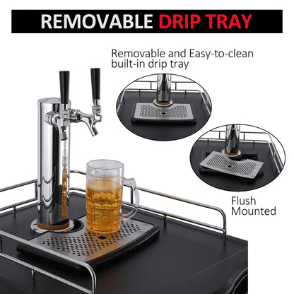 Beer Kegerator, Dual Tap Draft Beer Dispenser, Full Size Stainless Steel Keg Refrigerator With Drip Tray, CO2 Cylinder, 32掳F- 50掳F Temperature Control, 170L