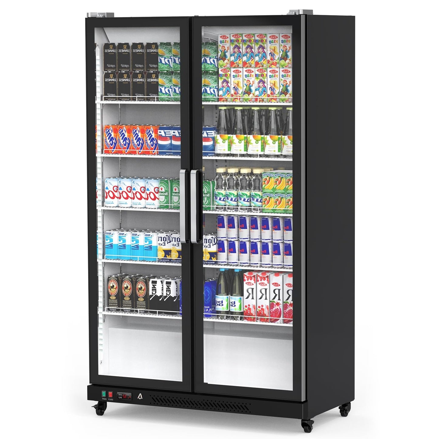 Commercial Refrigerator, Glass Door with LED Lighting �� Upright Beverage Display Cooler for Home, Store, Gym, or Office, Featuring Double Swing Doors and 39 cu.ft