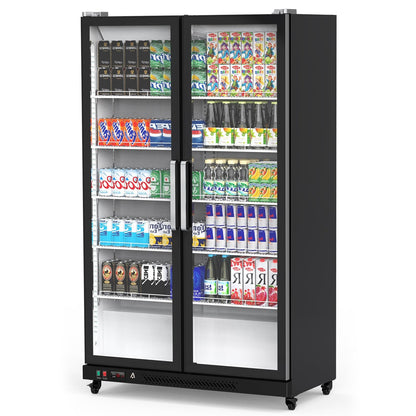 Commercial Refrigerator, Glass Door with LED Lighting �� Upright Beverage Display Cooler for Home, Store, Gym, or Office, Featuring Double Swing Doors and 39 cu.ft
