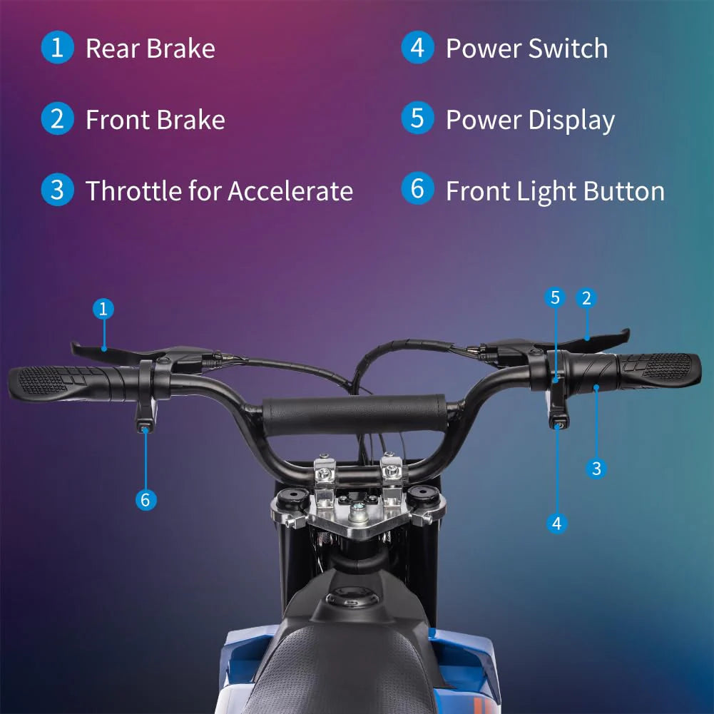 36V Kids Electric Dirt Bike, 36V, 350W, 15.5MPH, LED, 175lbs Max �� Blue