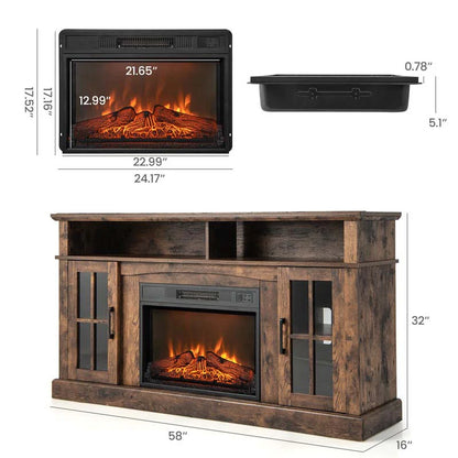 58" TV Console with 23" Fireplace Insert, Fireplace TV Stand for TVs up to 65 Inches, 1400W Electric Fireplace Heater