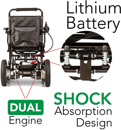 2020 New Folding Ultra Lightweight Electric Power Wheelchair, Silla de Ruedas Electrica, FDA Approved and Air Travel Allowed, Heavy Duty, Mobility Motorized, Portable Power (17.5�测�� Seat Width)