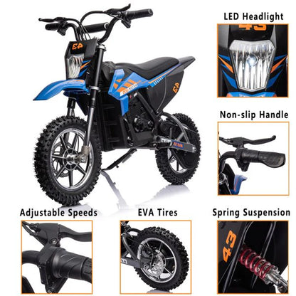 36V Kids Electric Dirt Bike, 36V, 350W, 15.5MPH, LED, 175lbs Max �� Blue