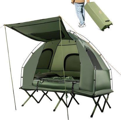 Camping Tent Cot, 5-in-1 Folding Camping Bed with Air Mattress, Pillow, Sleeping Bag, Waterproof Elevated Tent Shelter