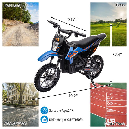 36V Kids Electric Dirt Bike, 36V, 350W, 15.5MPH, LED, 175lbs Max �� Blue