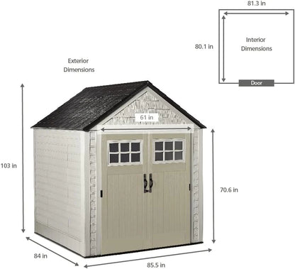 Rubbermaid Resin Outdoor Storage Shed With Floor (7 x 7 Ft) Weather Resistant Gray Organization for Home/Backyard/Garden Tools/Lawn Mower/Bike Storage/Pool Supplies