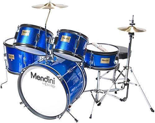 Mendini By Cecilio Drum Set For Kids/Junior �� 16 Inch, 5 Piece, Blue Metallic �� Starter Drums Kit w/Adjustable Throne, Cymbal, Pedal & Drumsticks �� MJDS 5 BL