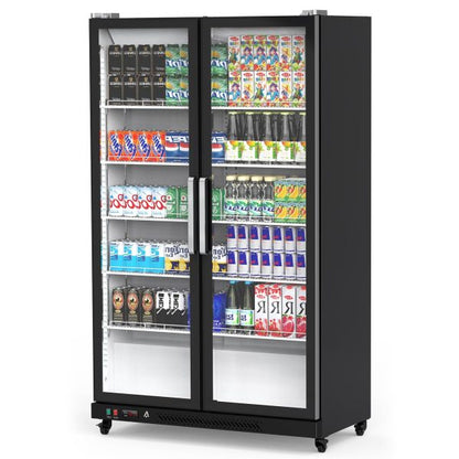 Commercial Refrigerator, Glass Door with LED Lighting �� Upright Beverage Display Cooler for Home, Store, Gym, or Office, Featuring Double Swing Doors and 39 cu.ft