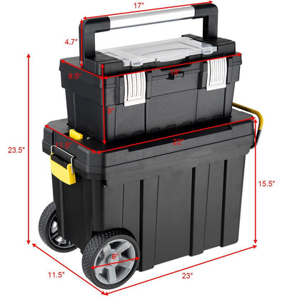 2-in-1 Tool Box Portable Rolling Toolbox Storage Solution Multi-Purpose Plastic Organizer Set
