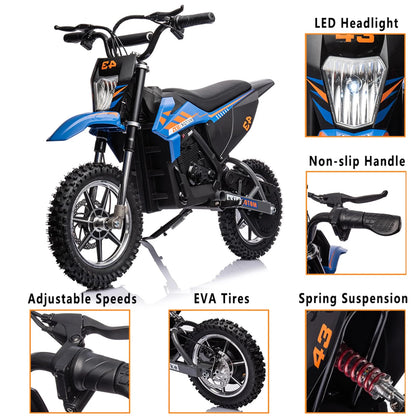 36V Kids Electric Dirt Bike, 36V, 350W, 15.5MPH, LED, 175lbs Max �� Blue