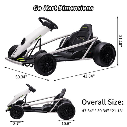 24V Go Kart for Kids 8-12, 300W*2 Motors, 9Ah Battery, 8MPH Speed, Music, Horn, 175lbs Max Load �� White