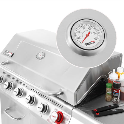 Stainless Steel Gas Grill, Premier 6-Burner Propane Grill with Sear Burner and Side Burner, 74,000 BTU, Cabinet Style, Outdoor BBQ Party Grill, Silver