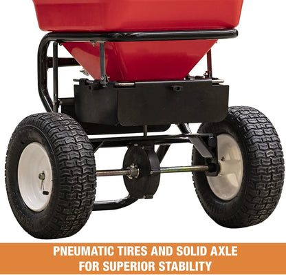 Walk Behind Push Spreader, 100lb Capacity, For Salt, Ice & Snow Melt, Included Grate & Cover With Enclosed Gearbox for Protection.