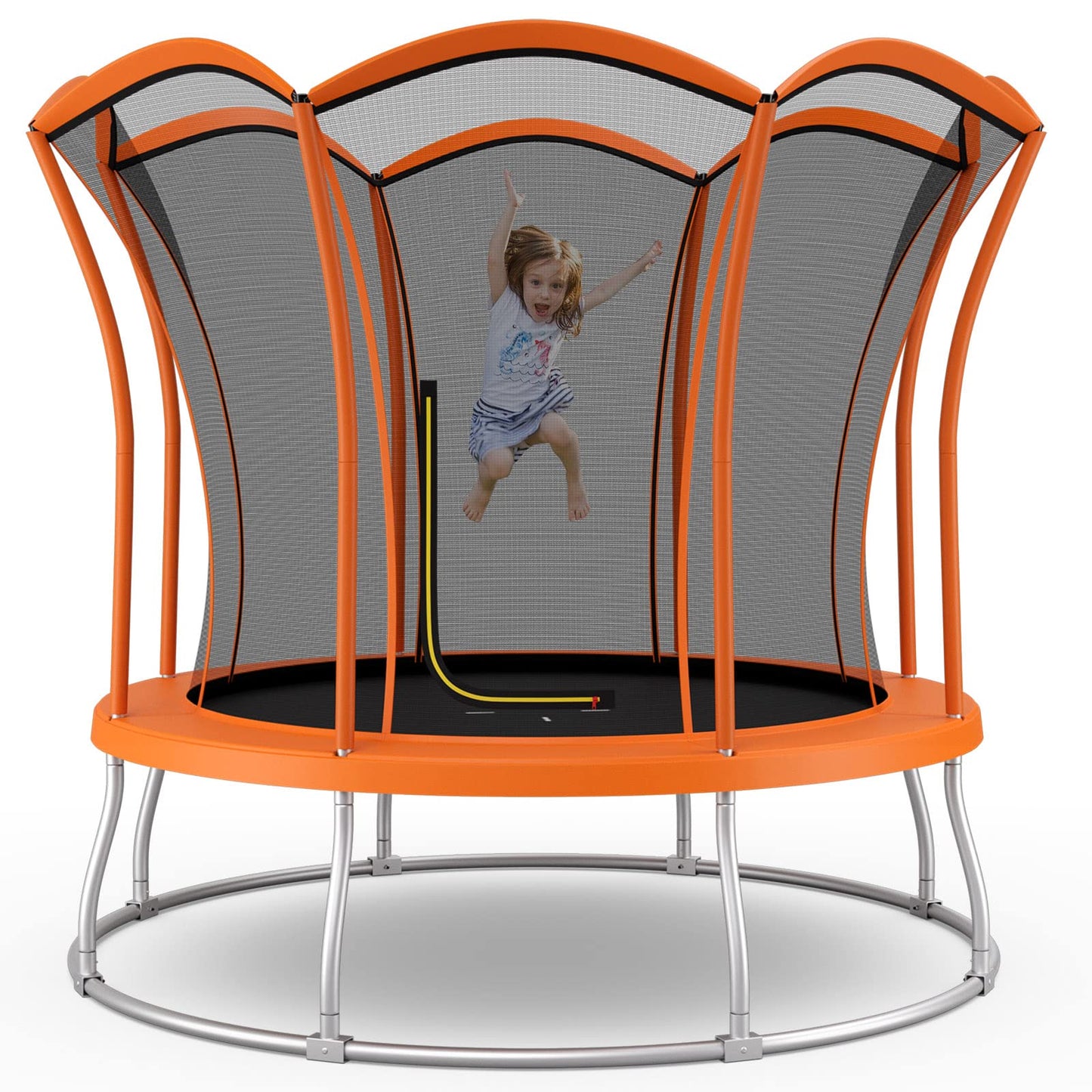 8FT/ 10FT Outdoor Trampoline, ASTM Approved Trampoline with Unique Flower Shape