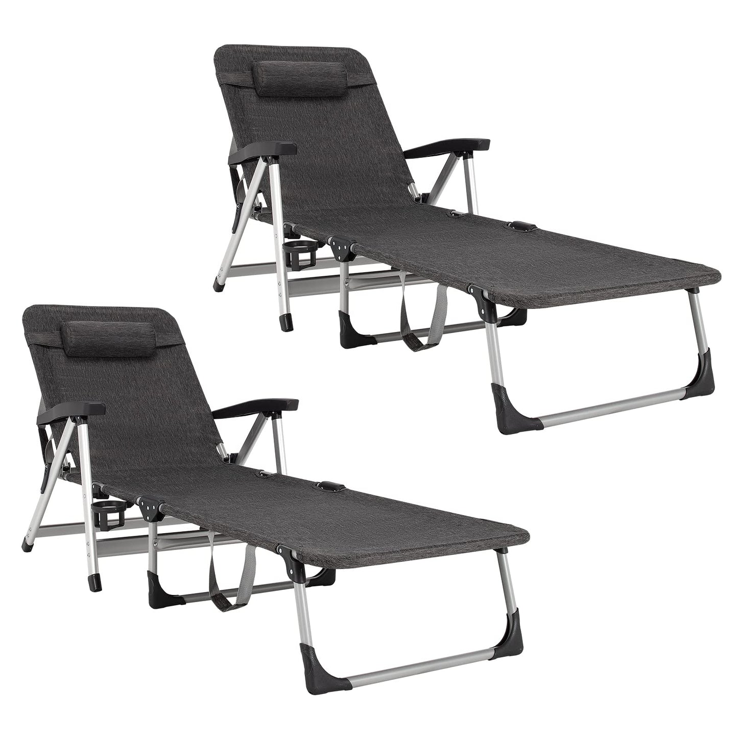 Chaise Lounge Chair, Folding Outdoor Patio Lounger with Cup Holder & Detachable Headrest