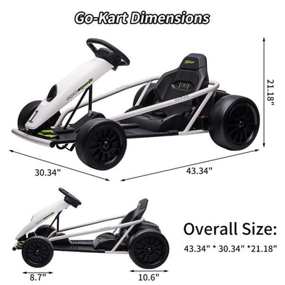 24V Go Kart for Kids 8-12, 300W*2 Motors, 9Ah Battery, 8MPH Speed, Music, Horn, 175lbs Max Load �� White