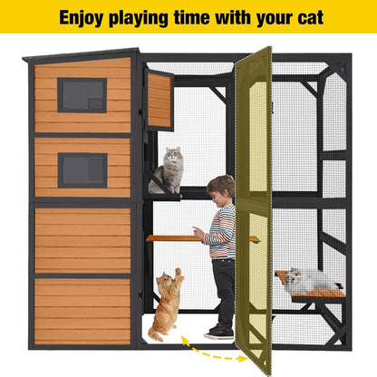 Aivituvin Large Cat Catio, 4 Tiers, Weatherproof Roof, 70"H x 77"L