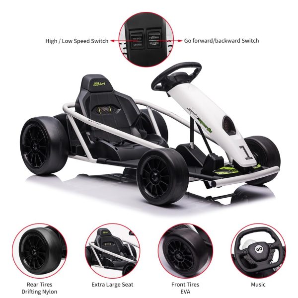 24V Go Kart for Kids 8-12, 300W*2 Motors, 9Ah Battery, 8MPH Speed, Music, Horn, 175lbs Max Load �� White