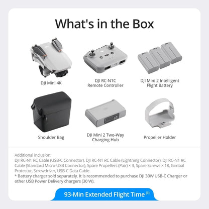 DJI Mini 4K, Drone with 4K UHD Camera for Adults, Under 249 g, 3-Axis Gimbal Stabilization, 10km Video Transmission, Auto Return, Wind Resistance, 1 Battery for 31-Min Max Flight Time, Intelligent Flight