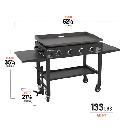 Blackstone 36 Inch Gas Griddle Cooking Station 4 Burner Flat Top Gas Grill Propane Fuelled Restaurant Grade Professional 36�� Outdoor Griddle Station with Side Shelf (1554)