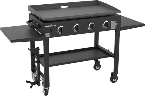 36" Gas Griddle Cooking Station 4 Burner Flat Top Gas Grill Propane Fueled Restaurant Grade Professional 36" Outdoor Griddle Station with Side Stands (1554)